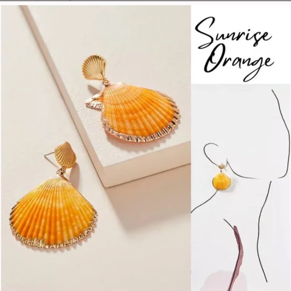 Anthropologie Scalloped Shell 14K gold dipped Resort Beach drop Earrings